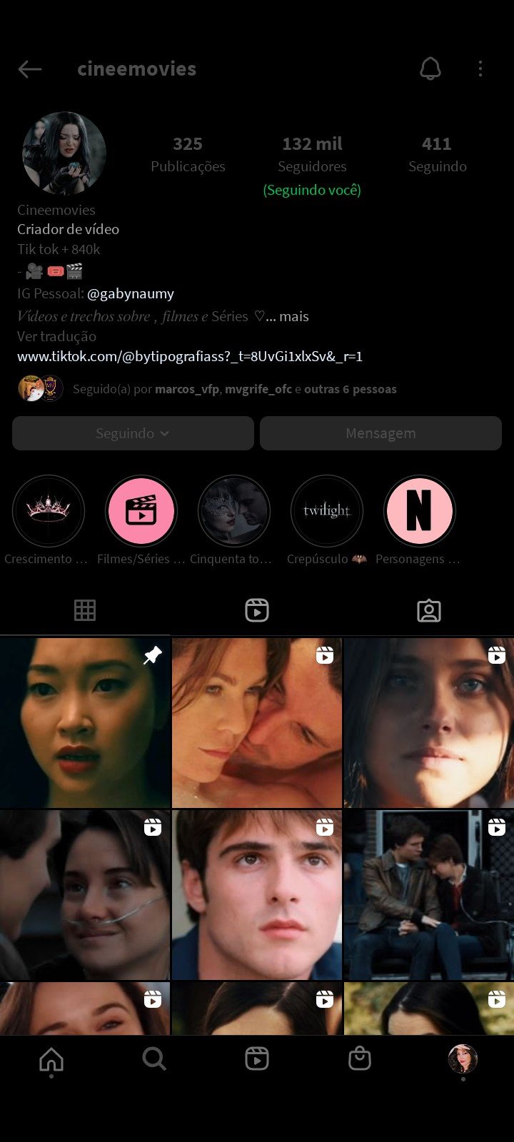 INSTA Cineemovies 326 publicações 132 mil seguidores