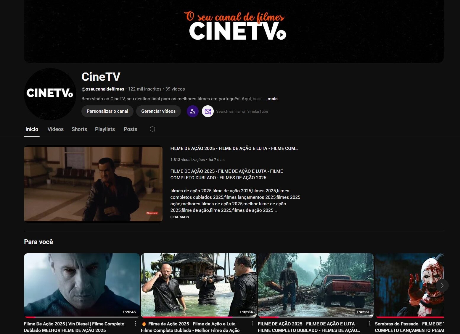 Canal YouTube Engajado de 122 mil Inscritos – Filmes