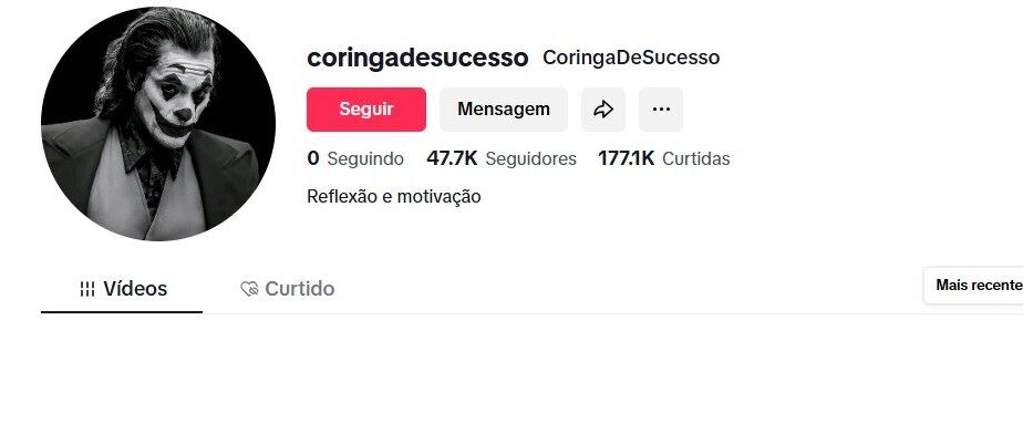 PERFIL TIKTOK MOTIVACIONAL: CORINGA DE SUCESSO COM 47 MIL SEGUIDORES