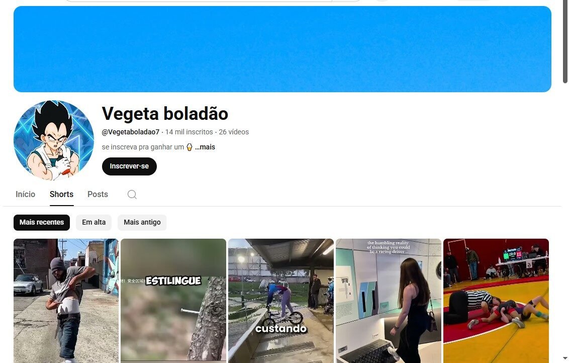 Canal Vegeta Boladão 14k de inscritos