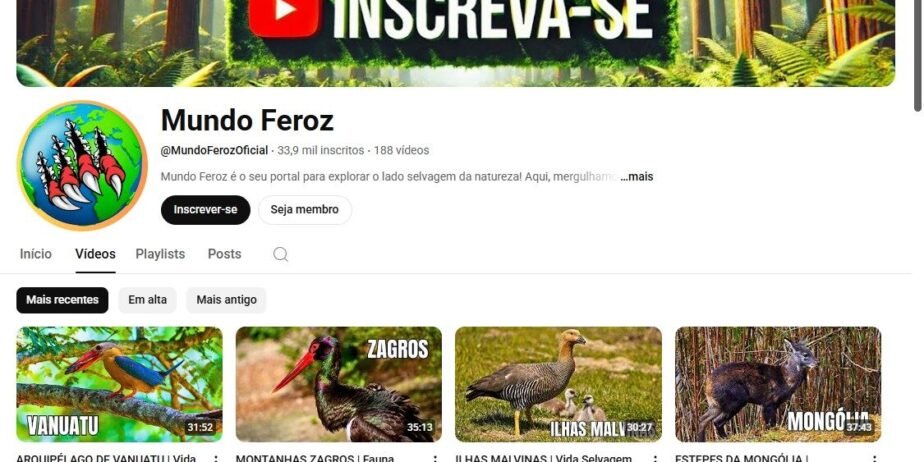 VENDE-SE CANAL MONETIZADO DE DOCUMENTÁRIOS ANIMAIS — 33 MIL INSCRITOS