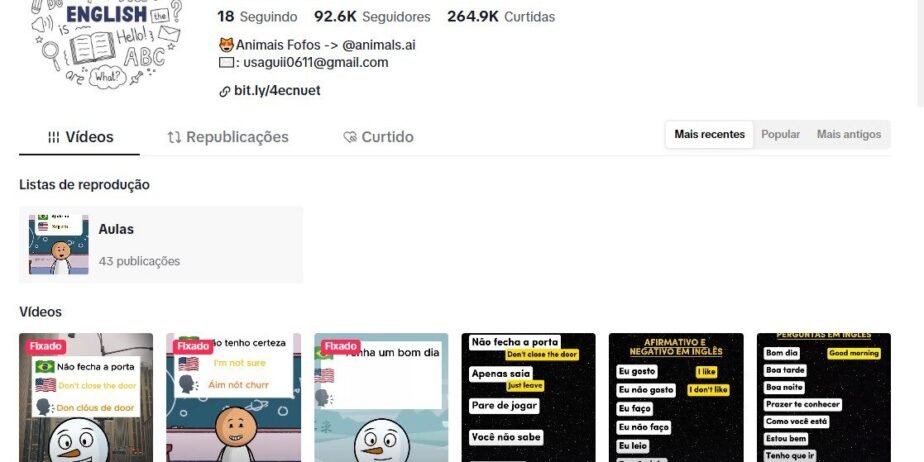 TikTok de Inglês (90 Mil Seguidores) — Monetizado, Engajado e com Shop Ativada