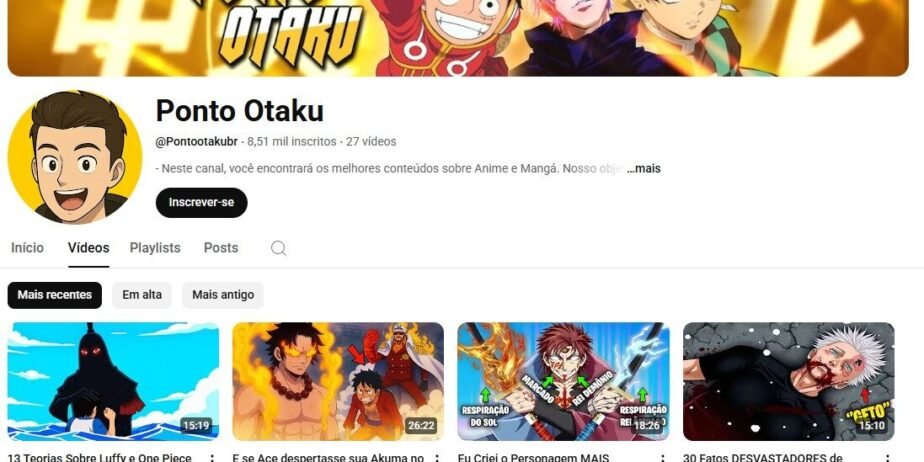 CANAL MONETIZADO | NICHO ANIME/GEEK | 8,38 MIL INSCRITOS