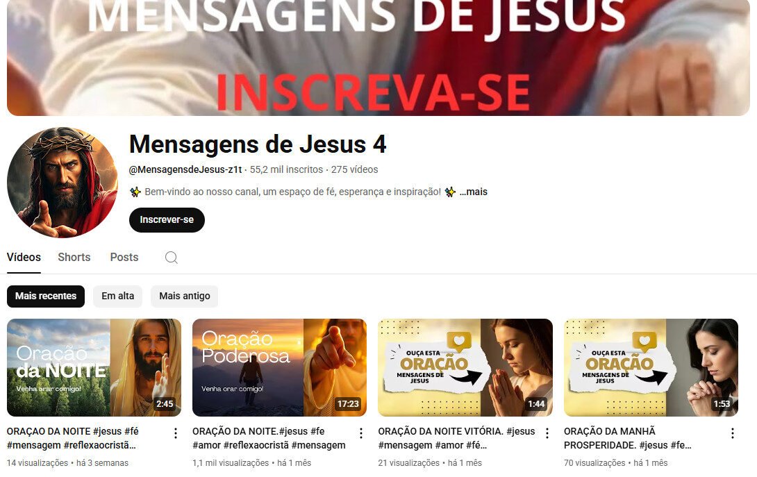 CANAL DE ORAÇÃO À VENDA COM 55 MIL INSCRITOS