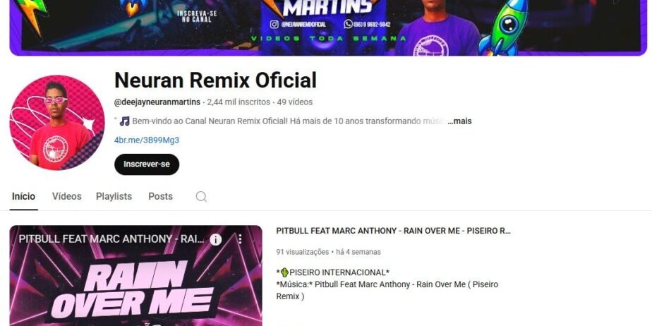 CANAL NO YOUTUBE À VENDA | NEURAN REMIX OFICIAL | 2,4K INSCRITOS | 10 ANOS DE HISTÓRIA