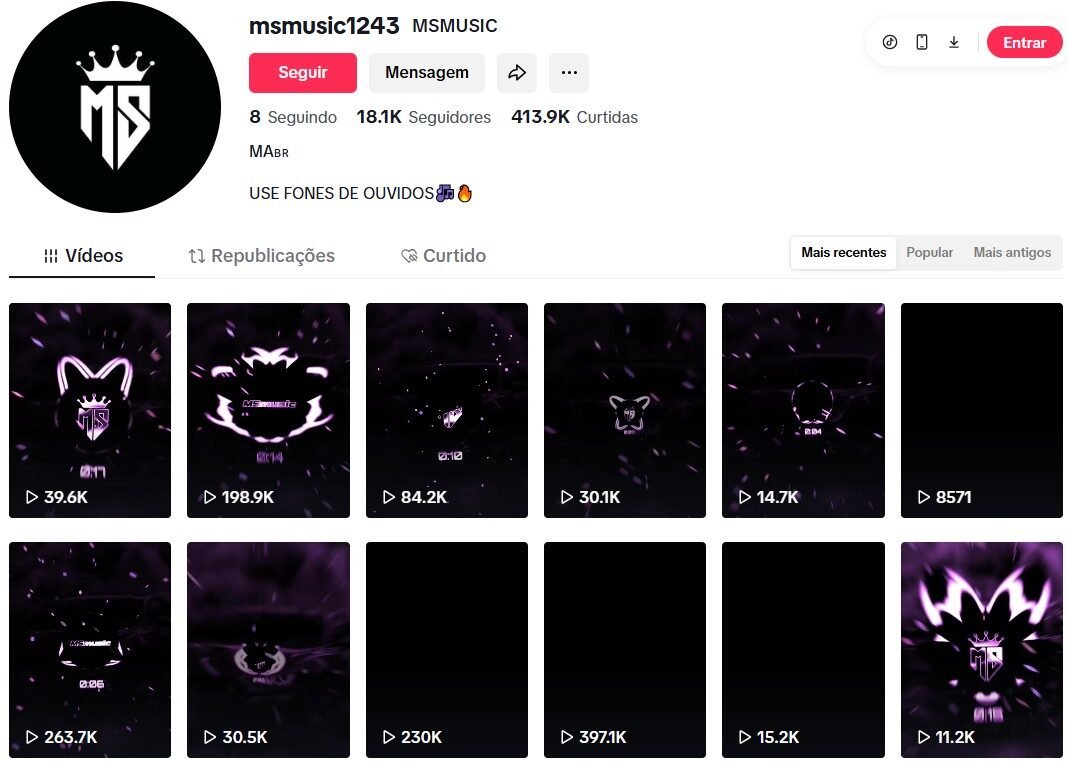 CONTA DO TIKTOK À VENDA COM 18,1 MIL SEGUIDORES