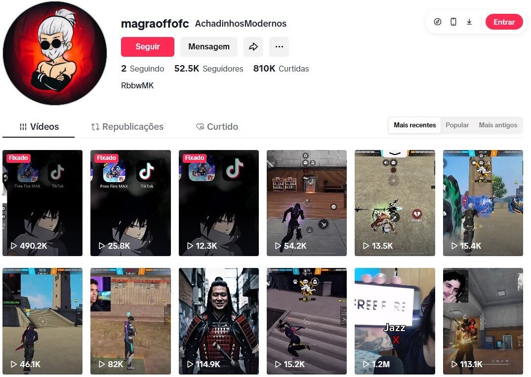 CONTA DO TIKTOK À VENDA COM 52,2 MIL SEGUIDORES