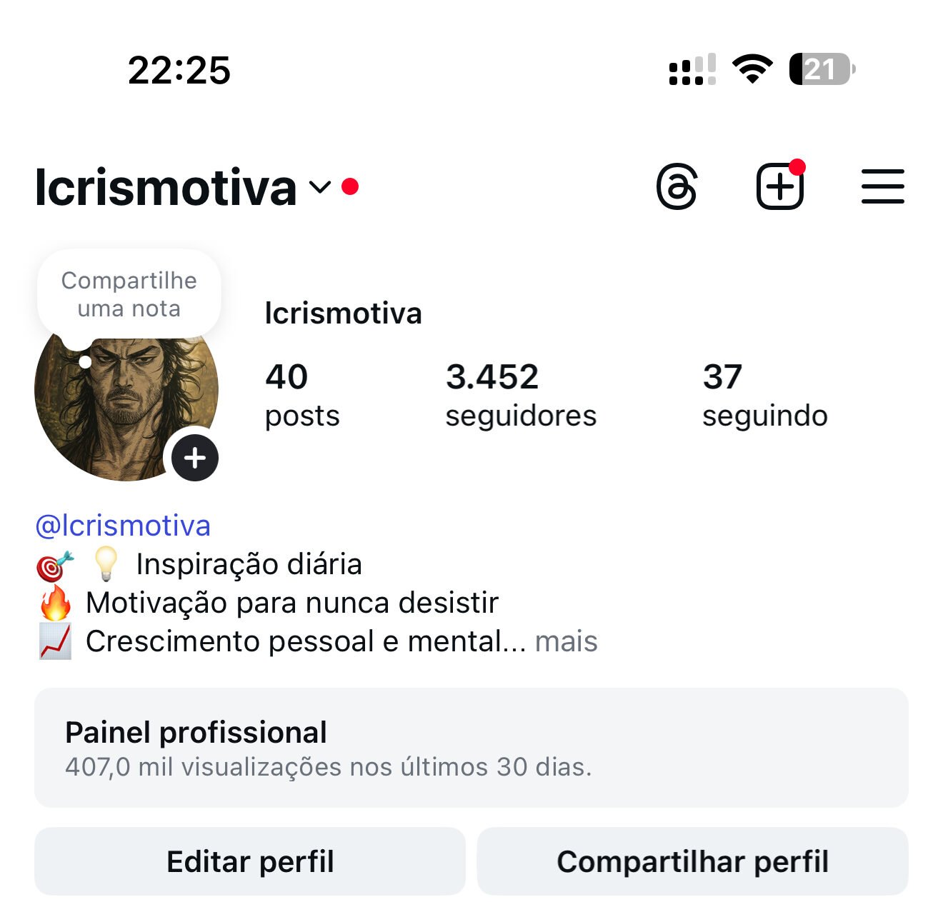 CONTA DE MOTIVAÇÃO 3K – PÚBLICO REAL, PRONTA PARA CRESCER