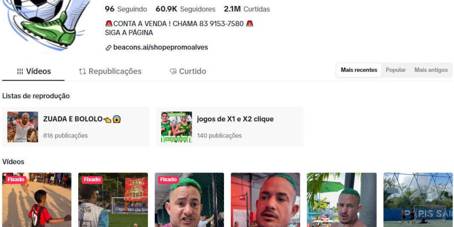 CONTA DO TIKTOK À VENDA COM 60 MIL SEGUIDORES