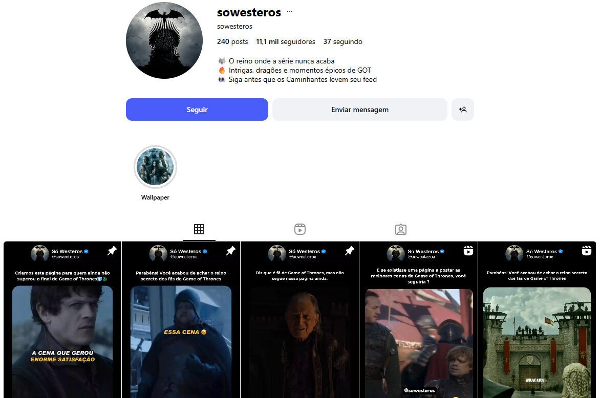 Instagram á venda Westeros – Artes e Histórias | GOT ✦