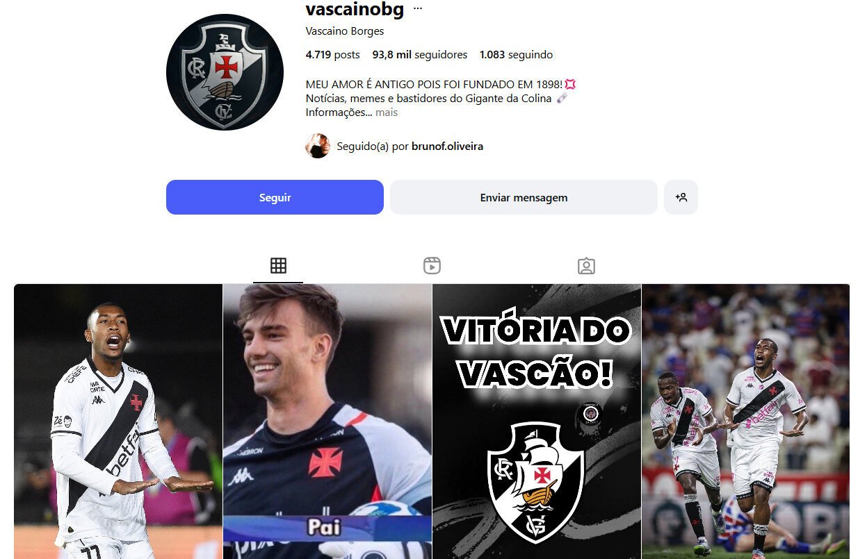 Instagram do Vasco 90 mil seguidores