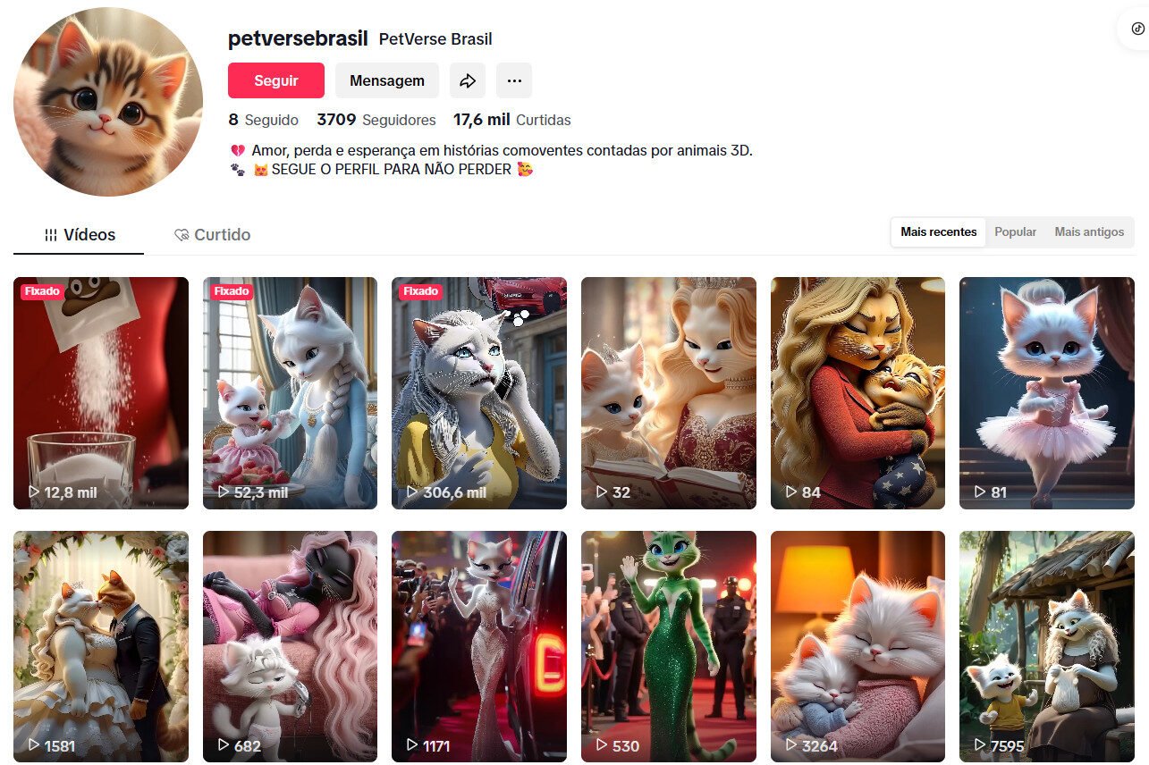 Tiktok Vídeos 3D em histórias comoventes contadas por animais 3mil seguidores