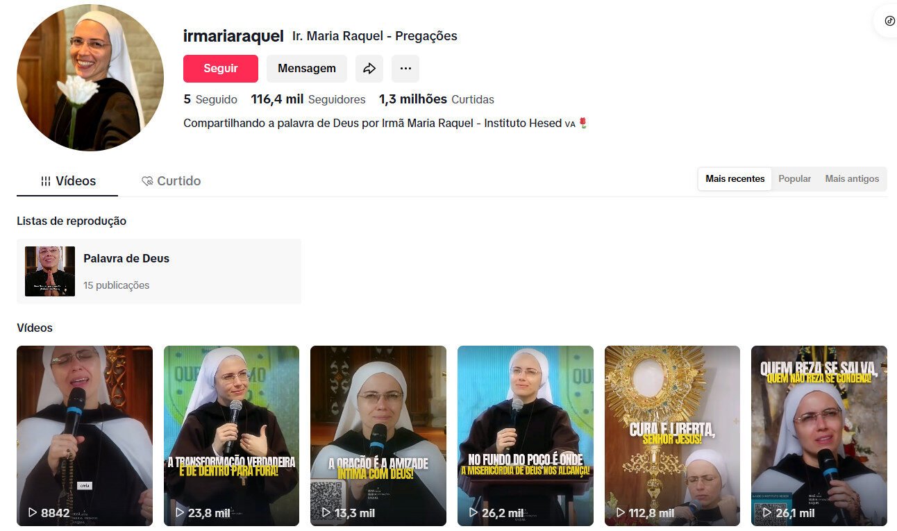 Tiktok Palavra de Deus com Irmã Maria Raquel +100 mil seguidores