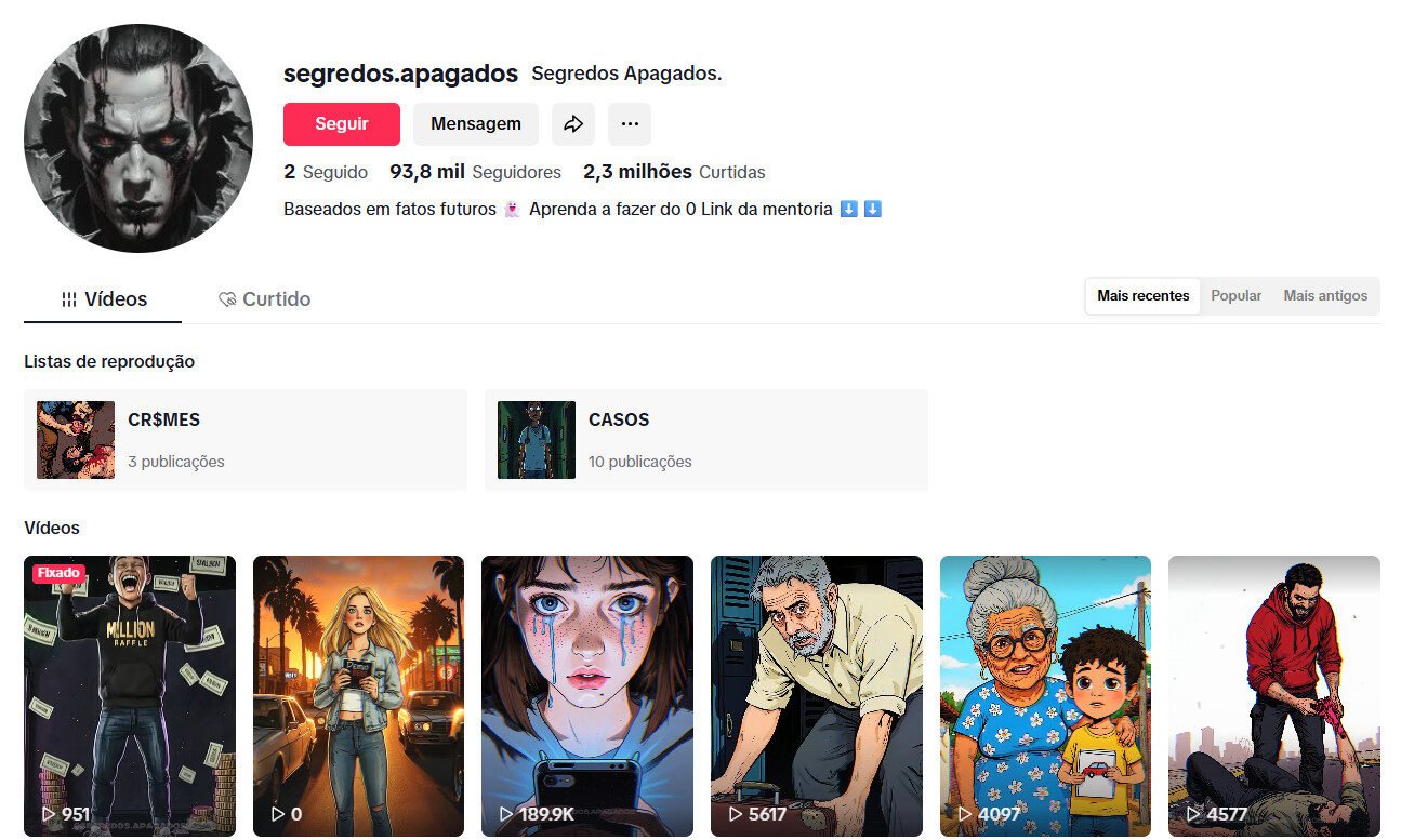 Conta tiktok 93 mil seguidores Baseado em fatos futuros Segredos Apagados