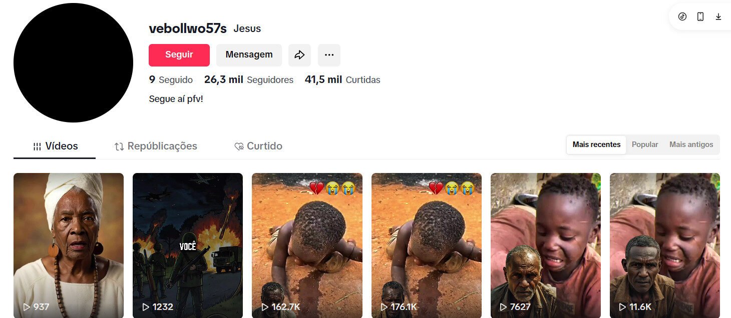 Vendo conta de Tiktok realidade humanitária com 26 mil seguidores