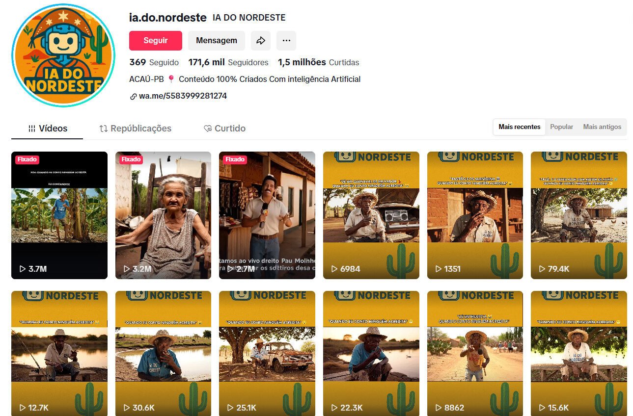 Conta tiktok vídeos engraçados criados por IA com temática Nordeste 171 mil seguidores