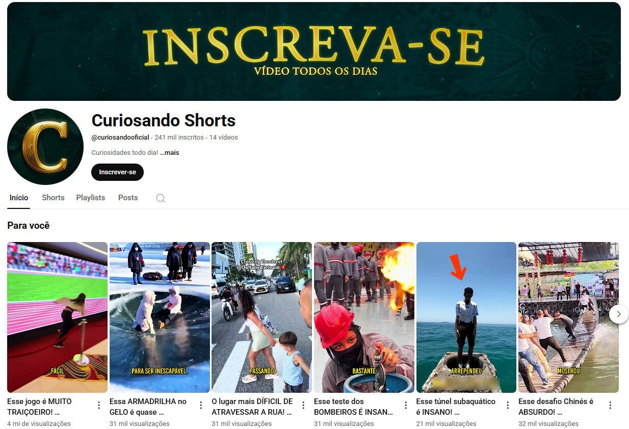 Canal Youtube 241 mil inscritos – Vídeos de curiosidades