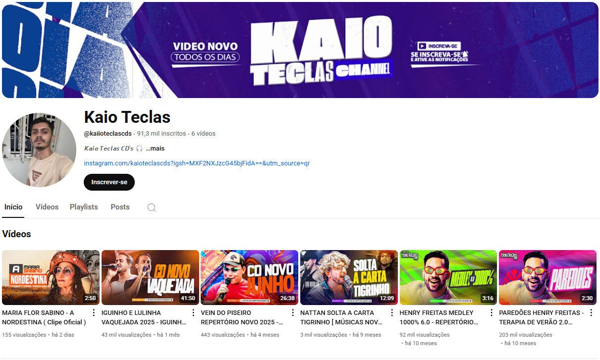 Canal á venda Youtube músicas brasileiras 91 mil inscritos
