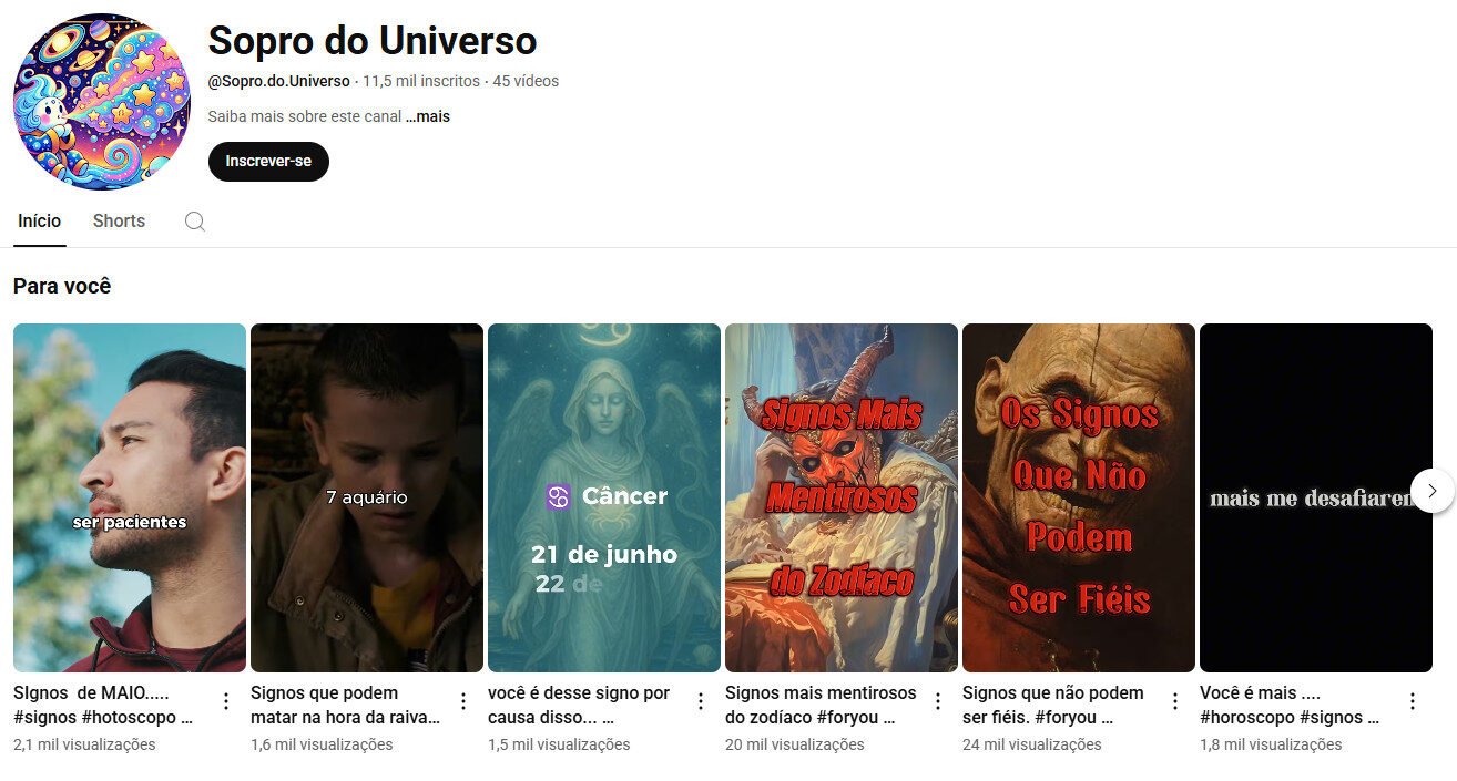 Canal Youtube Sopro do Universo 11 mil inscritos