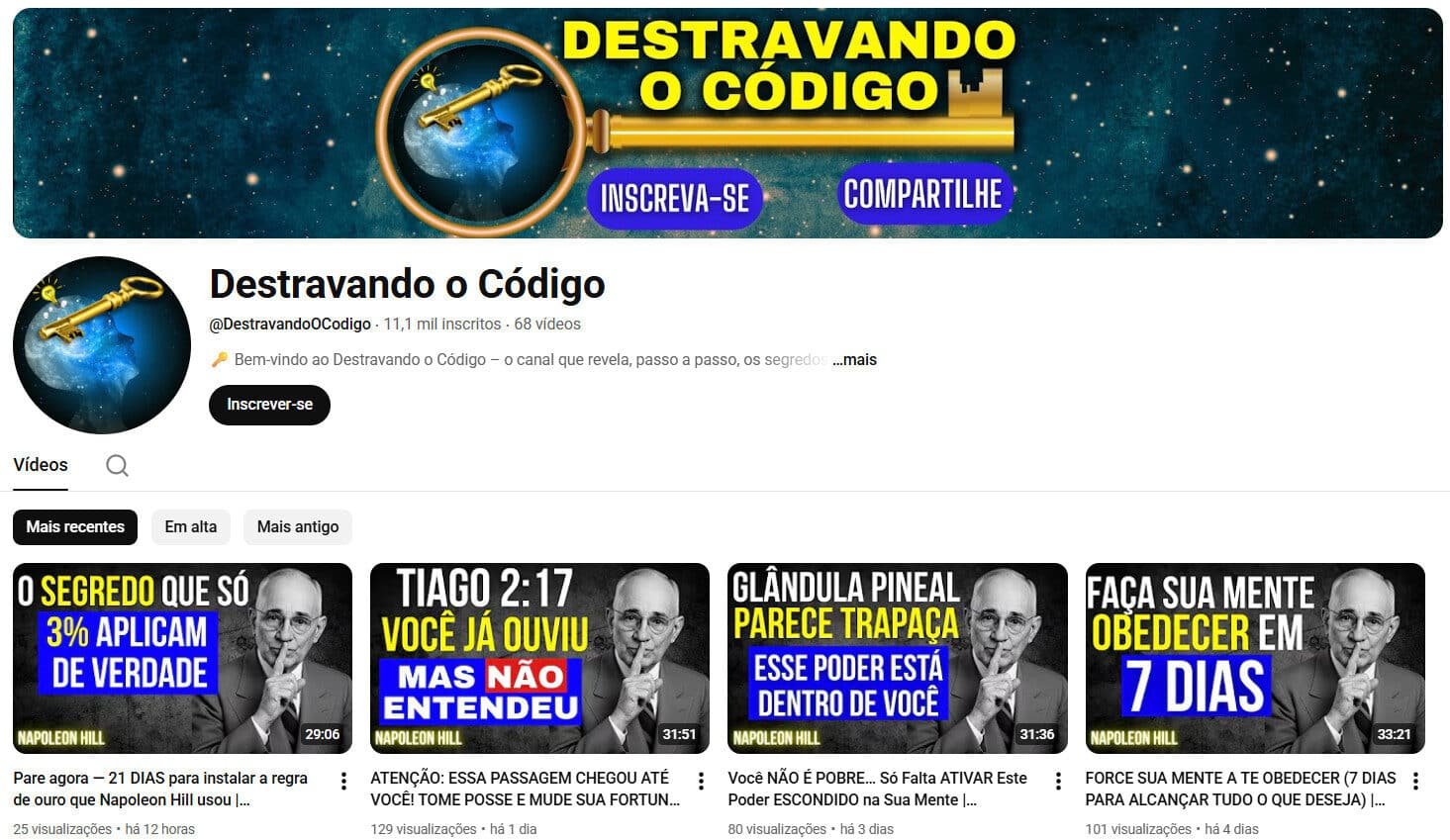 Canal youtube com 11 mil inscritos de Motivação