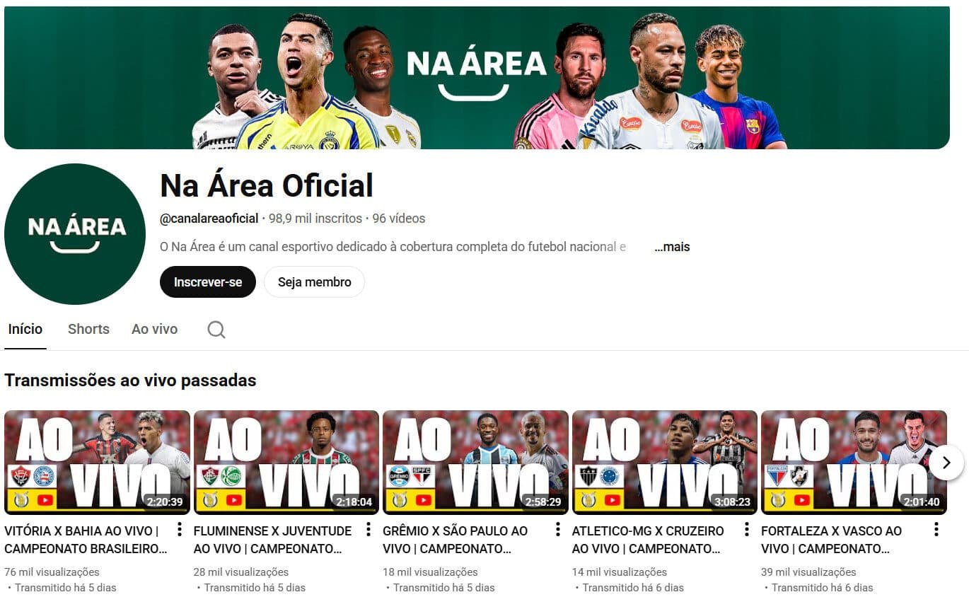 Canal Super engajadode futebol 98 mil inscritos