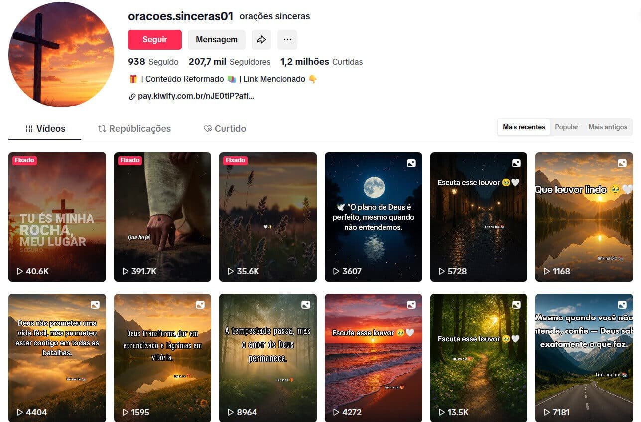 Conta no tiktok Orações sinceras 207 mil seguidores