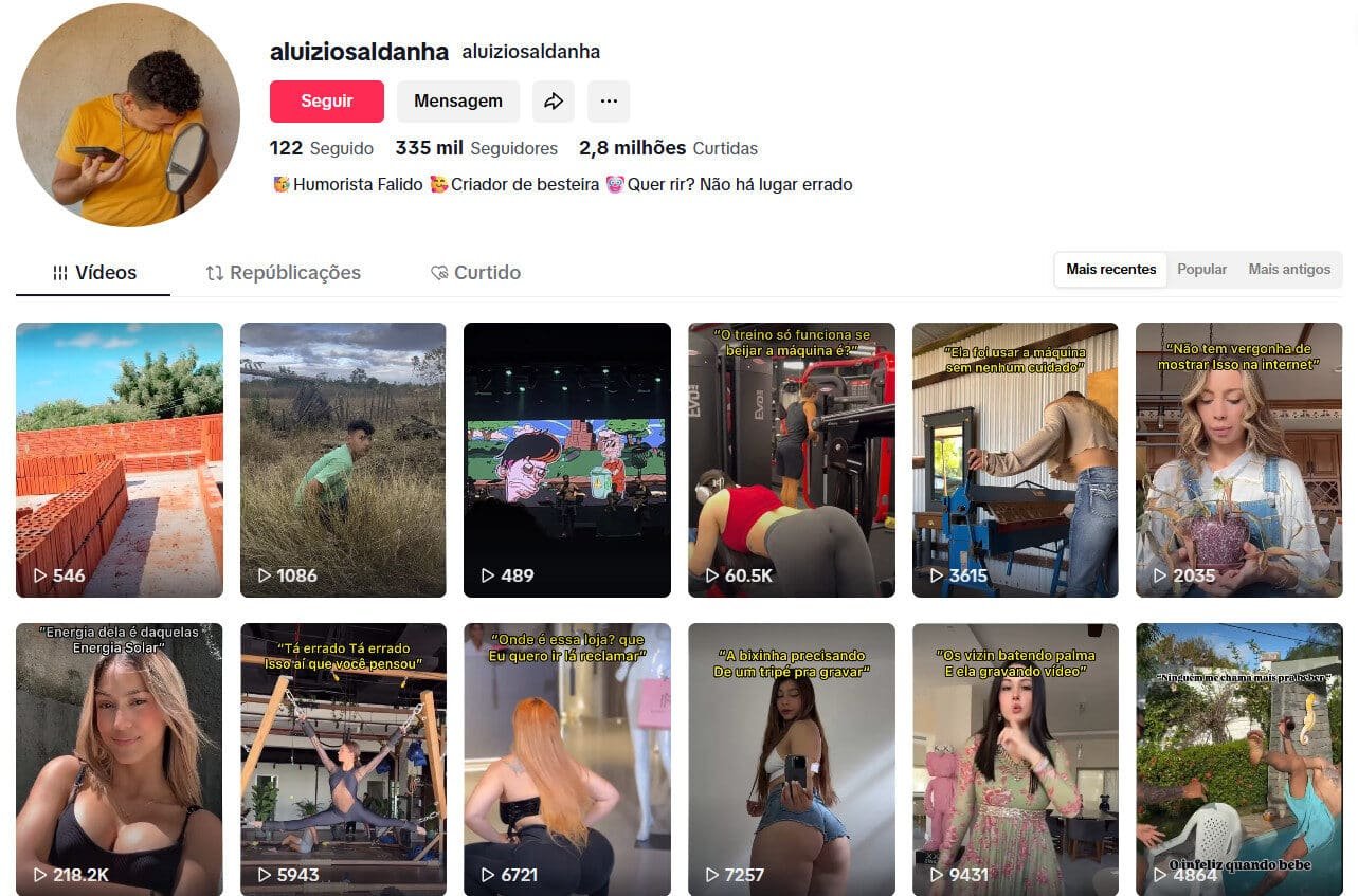Tiktok Humorista melhores risadas 335 mil seguidores