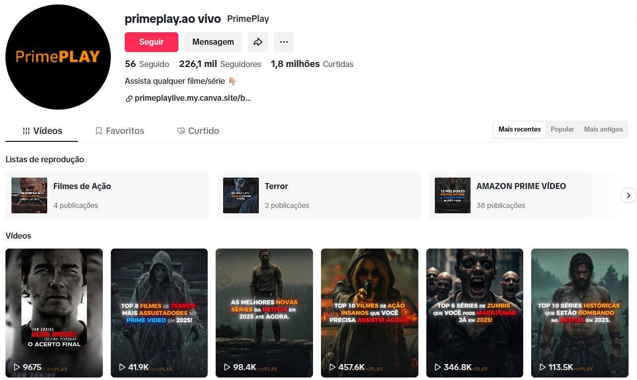 Tiktok Cortes de filmes e séries 226 mil seguidores