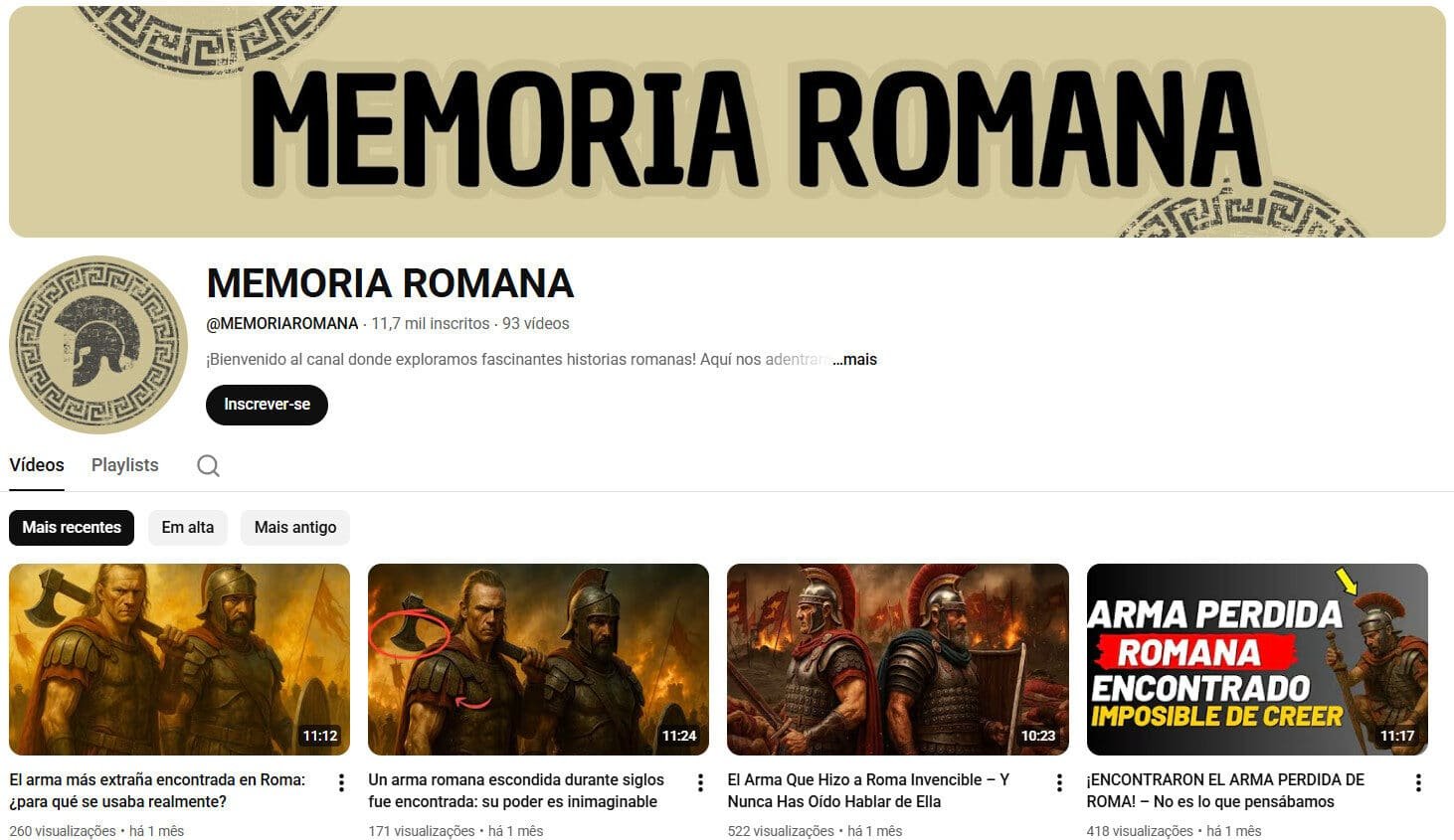 Youtube 11 mil inscritos Histórias Romanas