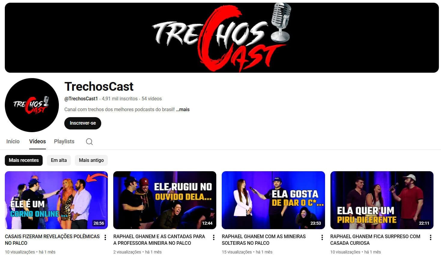 Canal com trechos dos melhores podcasts do brasil! Youtube 4,91 mil inscritos