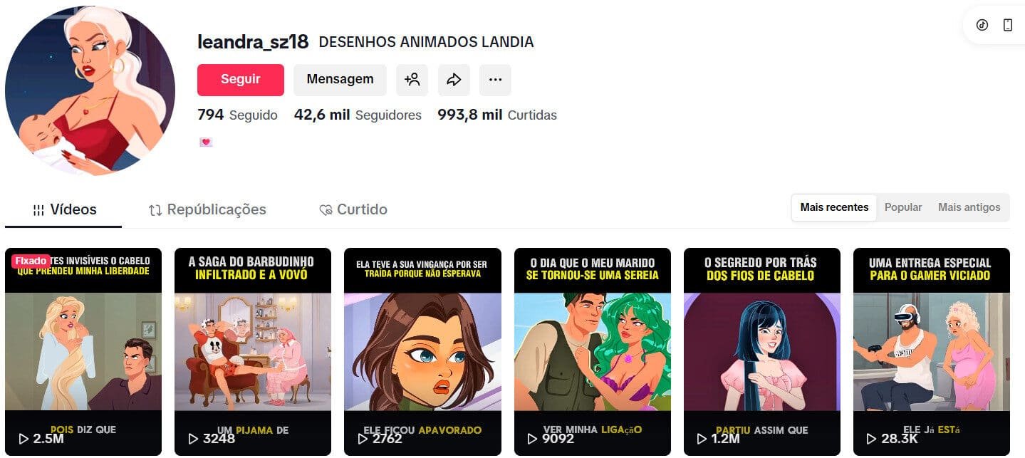 Tiktok 42 mil seguidores – Cortes de desenhos animados