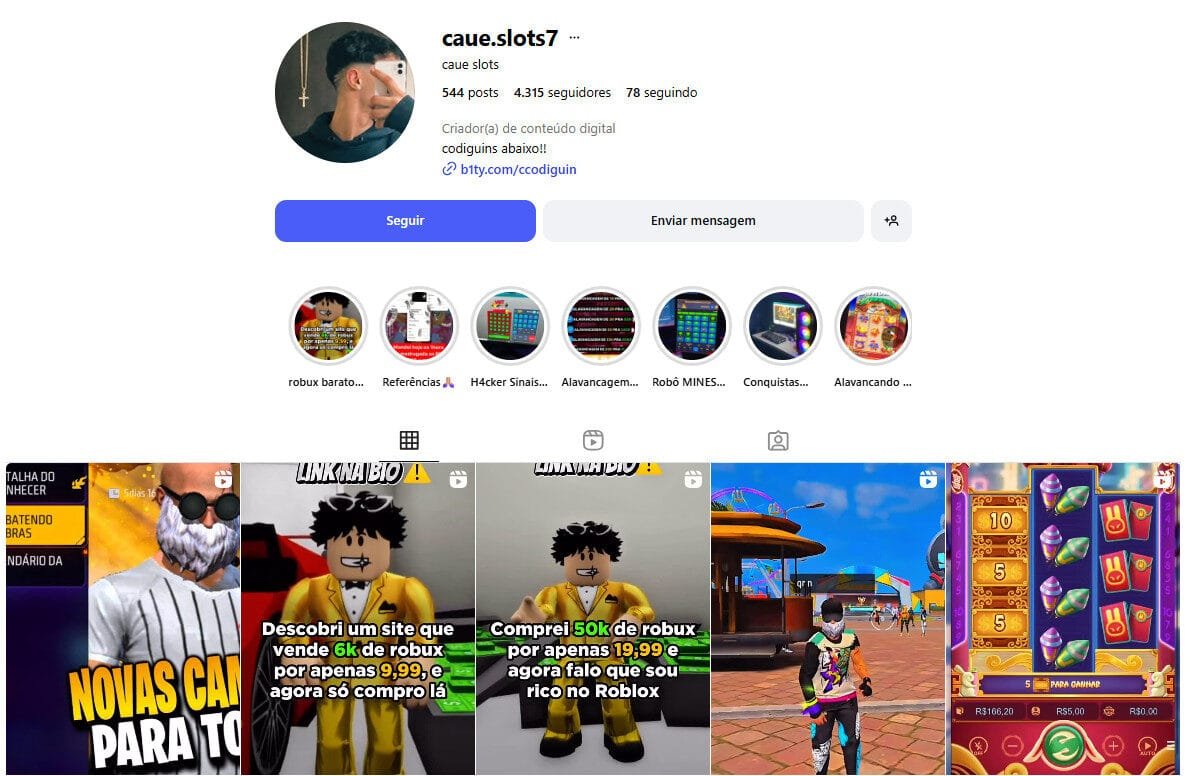 Instagram 4 mil seguidores cortes e videos sobre games e apostas