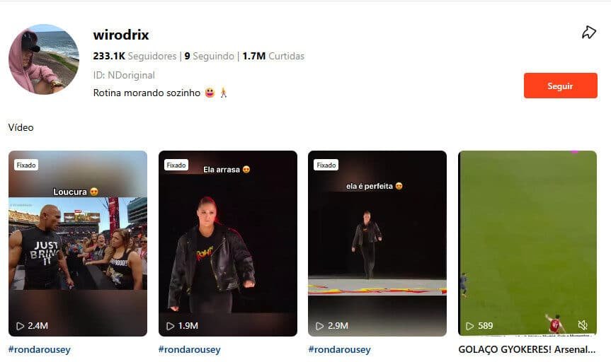 Conta Kwai 233 mil seguidores cortes de videos de humor e futebol