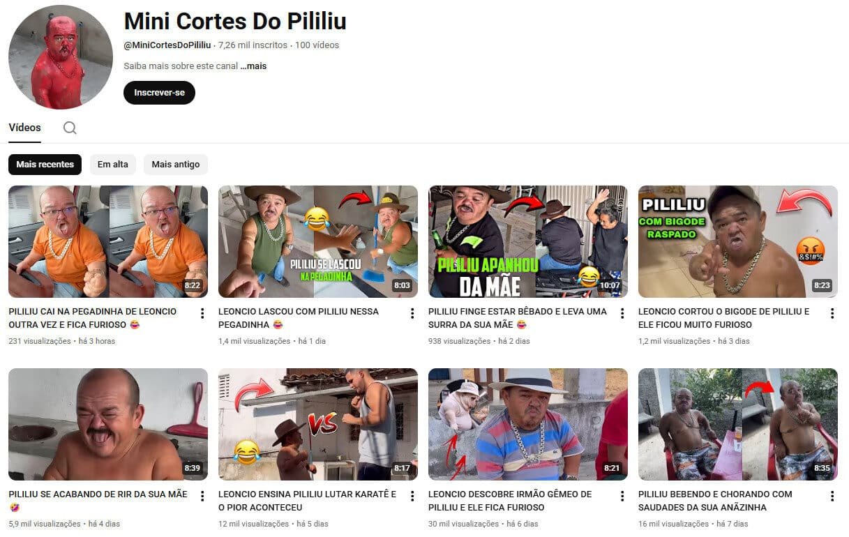 Canal no youtube – Oportunidade de Monetização Rápida: Mini Cortes do Pililiu (Humor de Corte)