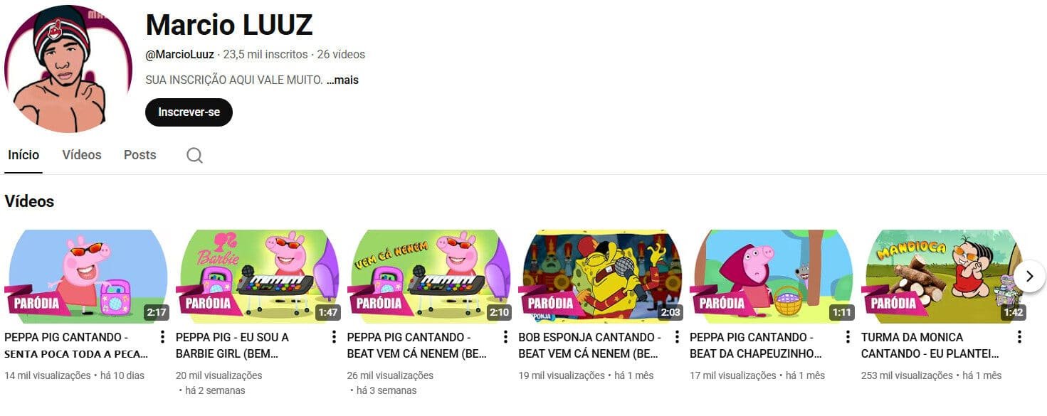 Canal youtube 23 mil inscritos Marcio Luuz