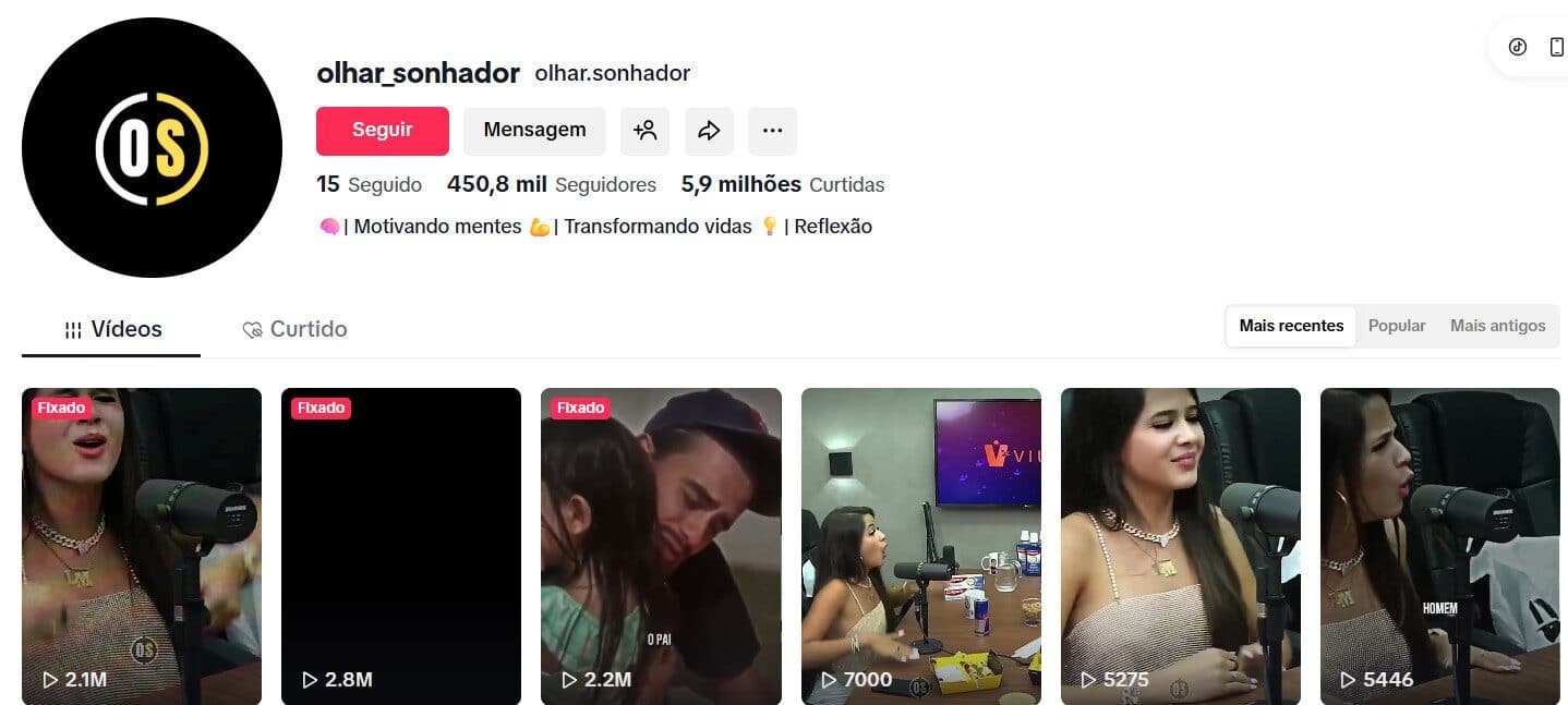 TikTok à Venda – Olhar Sonhador 450 mil seguidores