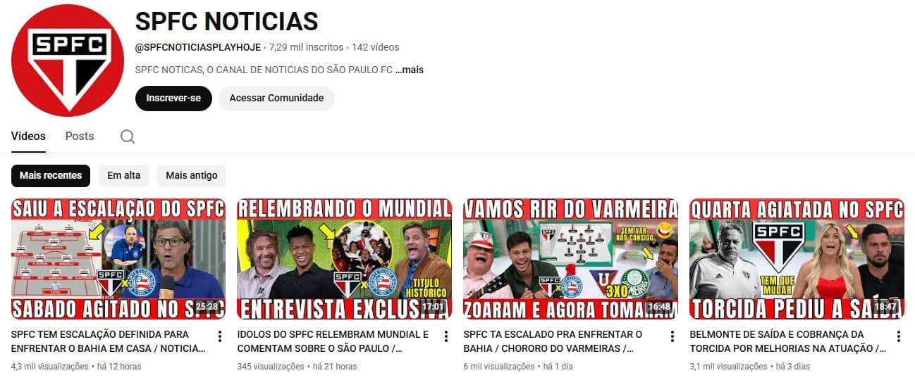 Canal no YouTube Notícias do São Paulo 7 mil inscritos