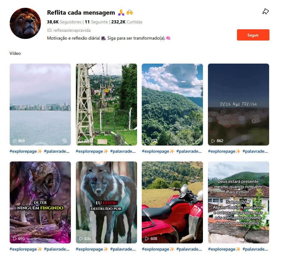 Perfil no Kwai à venda – Reflita cada mensagem Motivação e Reflexão 38,6K seguidores