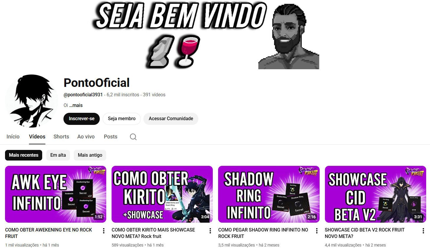 Canal no YouTube à venda – PontoOficial (Entretenimento e Variedades) 6 mil inscritos