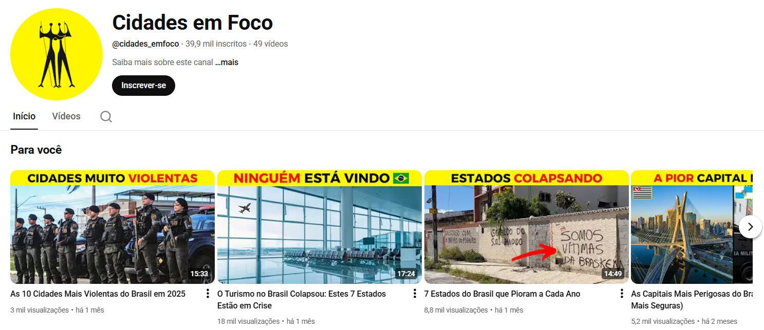 Canal no YouTube – Cidades em Foco 39 mil inscritos