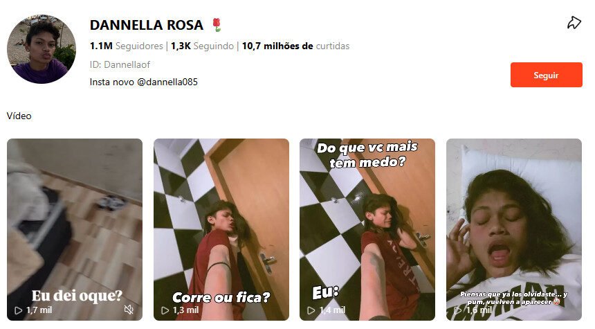 Perfil Kwai – DANNELLA ROSA (Vlogs, Humor e Tendências) | 1.1 Milhão de seguidores