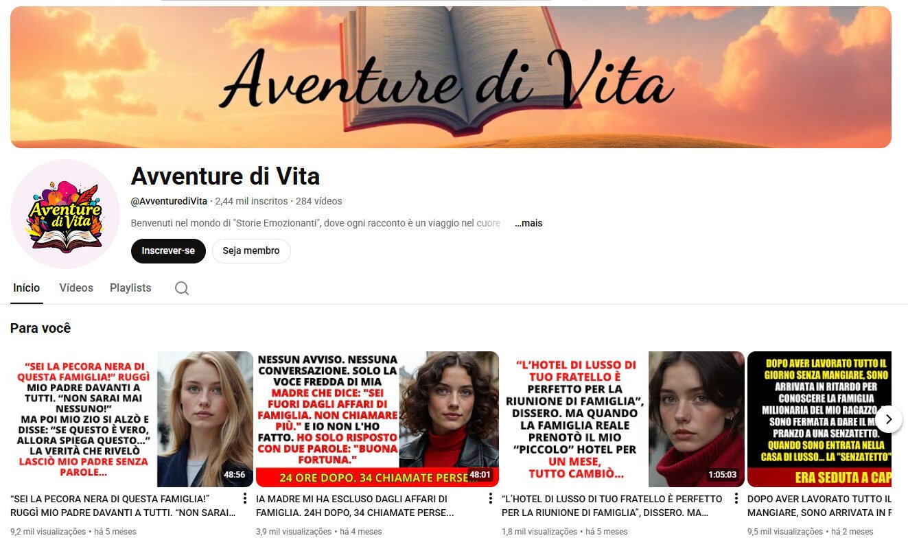 Canal no YouTube à venda – Avventure di Vita (Italiano) 2 mil inscritos