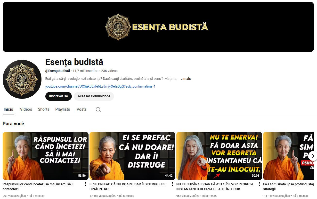 Canal no YouTube à venda – Esența budistă (Romeno) 11 mil inscritos