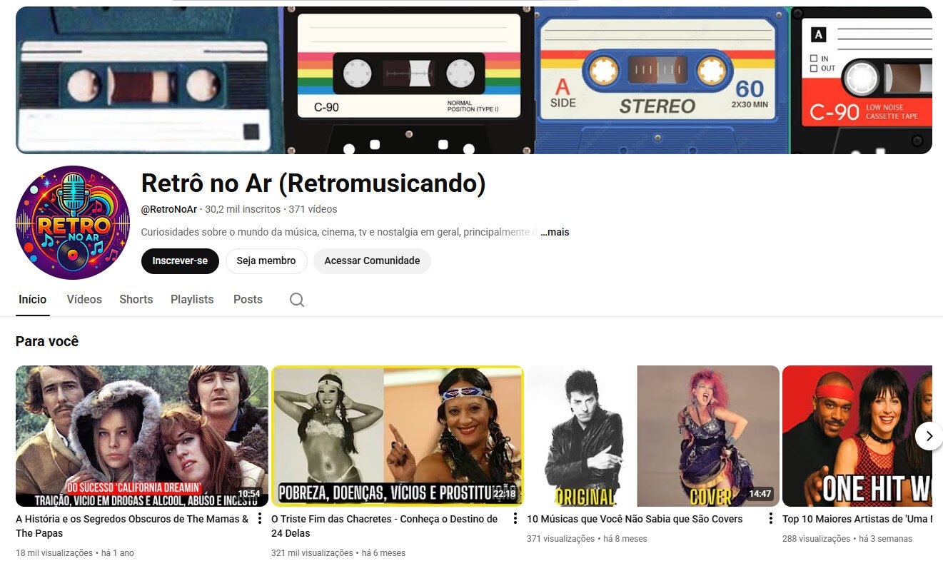 Canal no YouTube com 30 mil inscritos – Retrô no Ar (Retromusicando)
