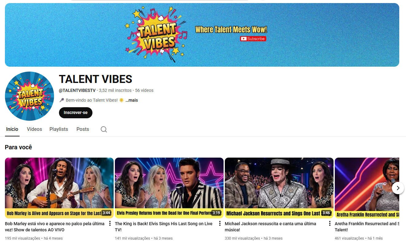 Canal no YouTube TALENT VIBES (Talentos e Competições) | 3 mil inscritos