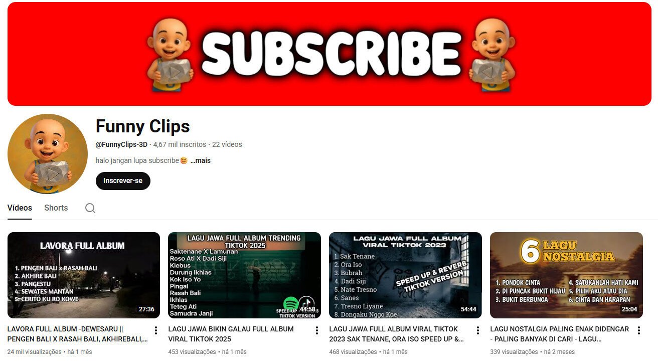Canal no YouTube à venda – Funny Clips 3D Música Indonésia | 4 mil inscritos