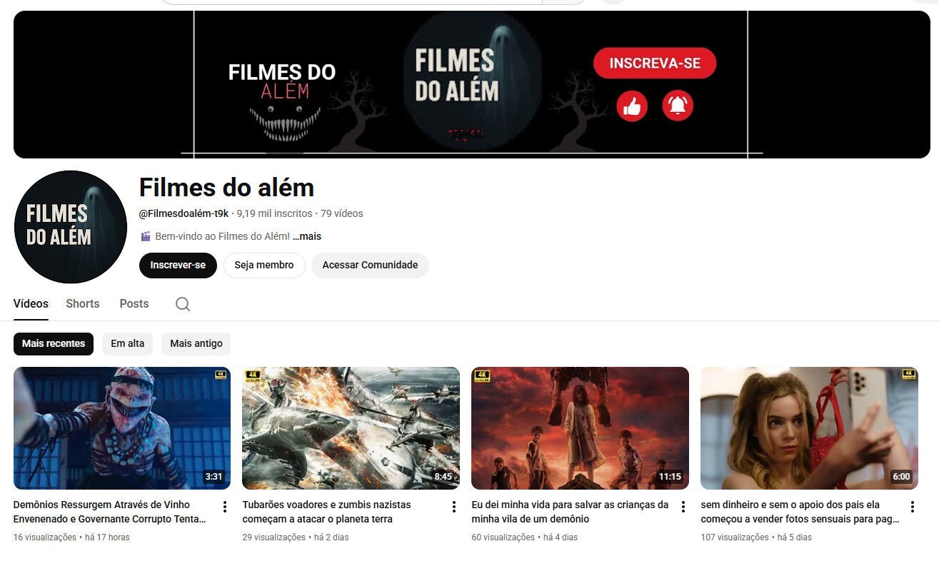 Canal no YouTube 9 mil inscritos – Filmes do além (Terror e Ficção Bizarra)