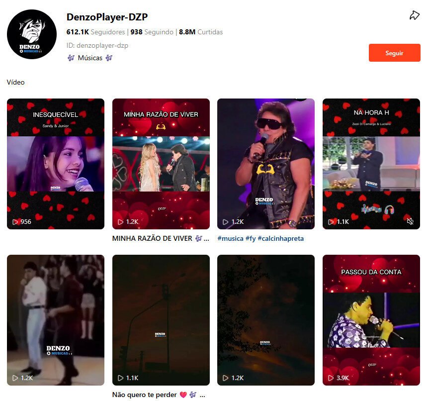 Perfil no Kwai DenzoPlayer-DZP (Música Sertaneja e Nostalgia) | 612K seguidores