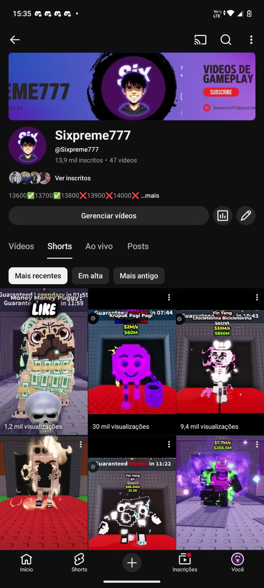 YouTube 14k de seguidores