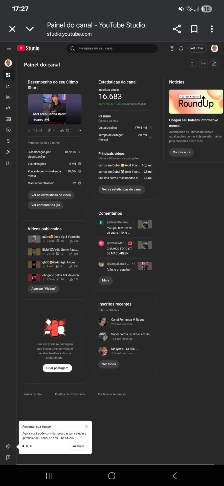 Conta do youtube com mas de 16 mil escritos